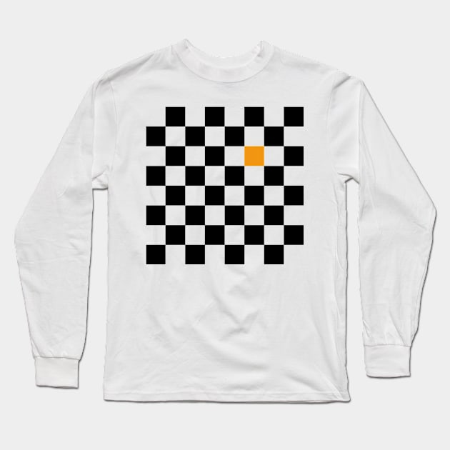 Checkered Black and White with One Orange Square Long Sleeve T-Shirt by AbstractIdeas